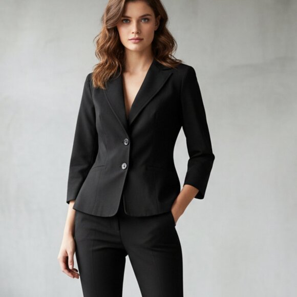 DEE DEE Blazer Black Size Large 2-Button 3/4 Sleeve Collared Tailored - Picture 1 of 6